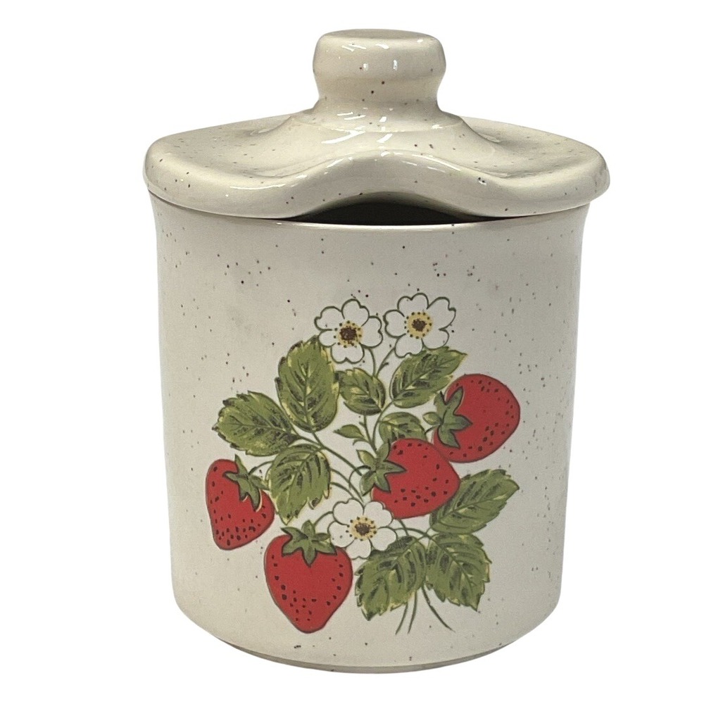 Vintage 70s‎ McCoy Strawberry Ceramic Jam Jar With Lid Farmhouse Cottagecore